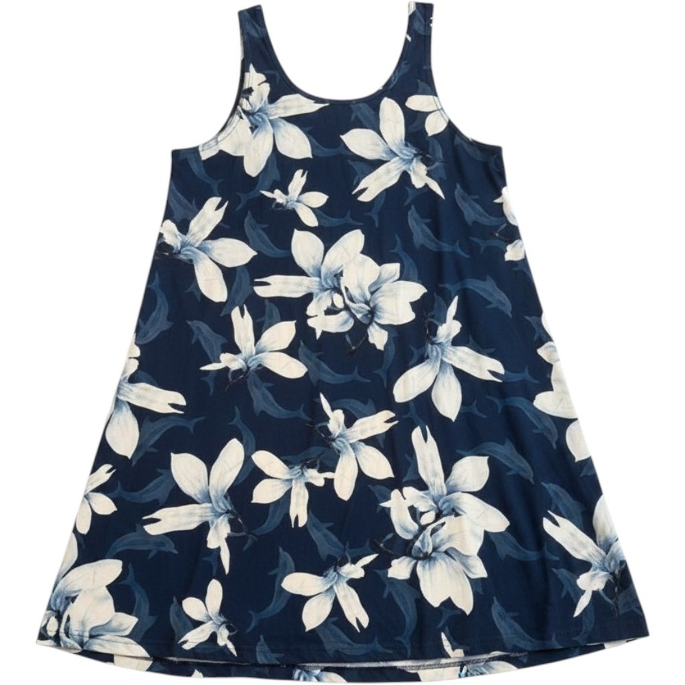 5Fin Floral Dolphin Tank Dress Womens Medium Blue Sleeveless Hawaiian SPFA-Line